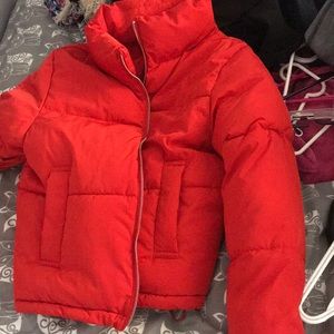 red puffy jacket